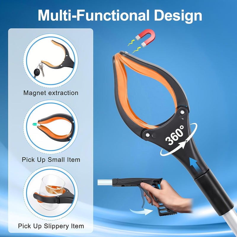 POPDA Grabber Reacher Tool - 32” Extra Long Foldable Gripper and Reaching Tool - Heavy Duty Pick Up Stick Grabbers for Seniors, Trash, Surgery Recovery Must Haves Gifts (Orange*2pc) - Image 4